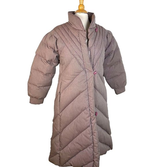 Vintage J. Gallery Down Coat size PM Burgandy & Cream pinstripe Long - Picture 14 of 16